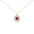 14K Yellow Gold Plated Sterling Silver Lab Grown Ruby and Diamond Medallion Pendant Necklace