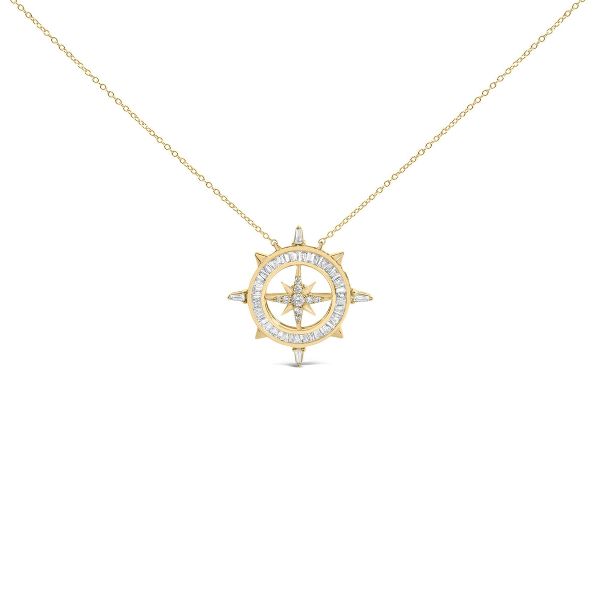14K Yellow Gold Plated Sterling Silver 1.0 Cttw Diamond Compass Pendant Necklace