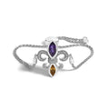 .925 Sterling Silver Marquise Purple Amethyst, Orange Citrine, and Diamond Accent Lariat 4”-10” Fleur De Lis Adjustable Bolo