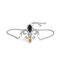 .925 Sterling Silver Marquise Black Onyx, Orange Citrine, and Diamond Accent Lariat 4”-10” Fleur De Lis Adjustable Bolo