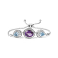 .925 Sterling Silver Oval Amethyst and Pear Blue Topaz with Diamond Accent Lariat 4”-10” Adjustable Bolo Bracelet (H-I Color
