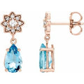 14K Rose Gold Aquamarine & 1/6 CTW Diamond Cluster Earrings