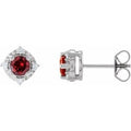 Sterling Silver Natural Mozambique Garnet & .08 CTW Natural Diamond Halo-Style Earrings