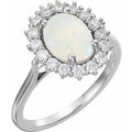 14K White Gold Natural White Opal & 3/8 CTW Natural Diamond Ring