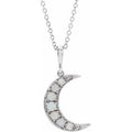 Sterling Silver Natural White Opal Cabochon Crescent Moon 16-18" Necklace