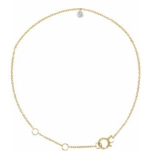 14K Yellow Gold 1/6 CT Drilled Natural Diamond Solitaire 9" Anklet