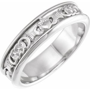 14K White Gold 5.5 mm Claddagh Comfort-Fit Flat Band Size 6