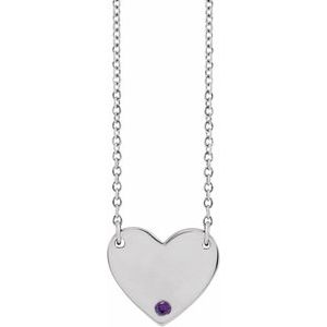 Sterling Silver Natural Amethyst Engravable Heart 18" Necklace