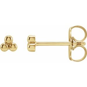 14K Yellow Gold 3 Beads Stud Earring