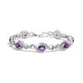 .925 Sterling Silver 1/10 Cttw Natural Round Diamond and 7X5MM Oval Amethyst Cross Tennis Bracelet (I-J Color, I1-I2 Clarity)