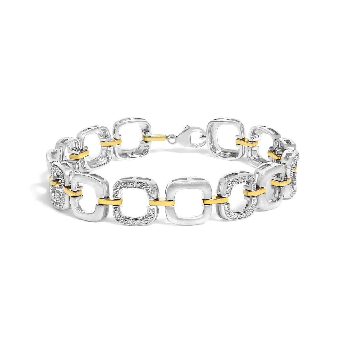 .925 Two-Tone Sterling Silver Diamond Accent Open Box Link Bracelet (I-J Color, I1-I2 Clarity) - 7"