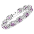 .925 Sterling Silver 7x7 mm Cushion Cut Purple Amethyst and 1/10 cttw Round Cut Diamond Square Shape Tennis Bracelet (I-J