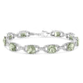 .925 Sterling Silver 7x7 mm Cushion Cut Green Amethyst and 1/20 cttw Round Cut Diamond Fashion Tennis Bracelet (I-J Color