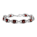 .925 Sterling Silver 7x7mm Checkered Cushion Red Garnet and Diamond Accent Fashion Tennis Link Bracelet (I-J Color, I1-I2