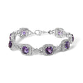 Sterling Silver Cushion-Cut Purple Amethyst & Diamond Vintage Halo Link Bracelet