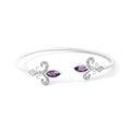 .925 Sterling Silver 8X4MM Marquise Purple Amethyst and Diamond Accent Fleur Di Lis Open Cuff Bangle (I-J Color, I1-I2