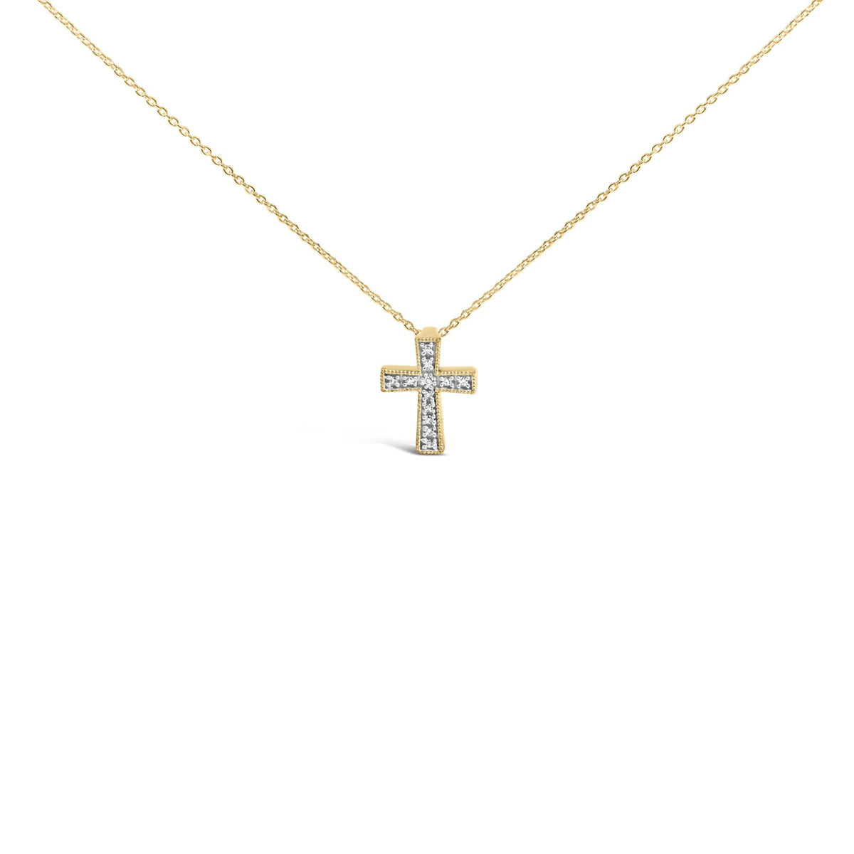 Gold Vermeil Milgrain Diamond Cross Pendant Necklace