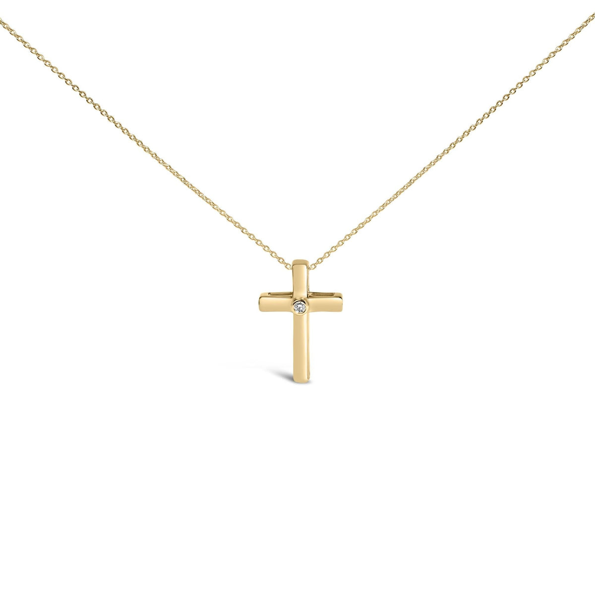 Gold Vermeil Bezel-Diamond Rounded Cross Pendant Necklace