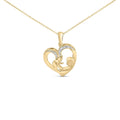 Gold Vermeil Diamond Accent Mom and Child Heart Pendant Necklace
