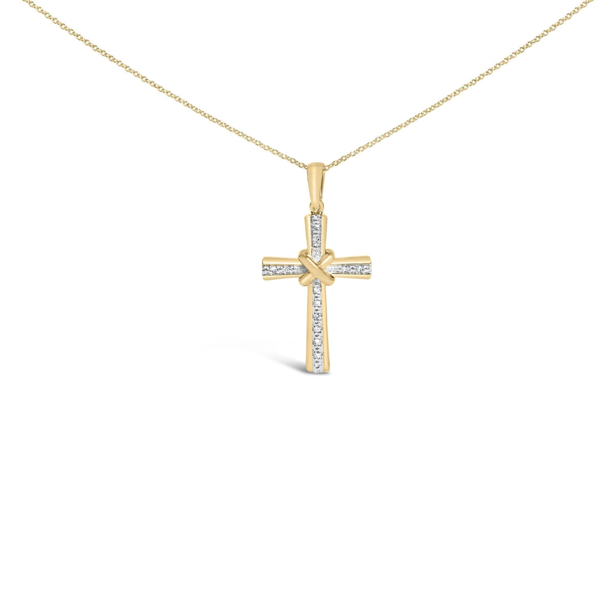 Gold Vermeil Diamond Center-Stripe Cross Pendant Necklace