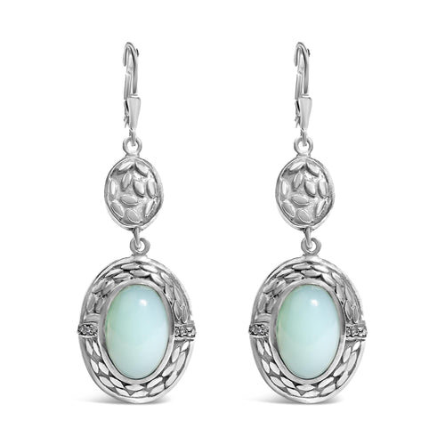 Pendientes colgantes de plata de ley .925 con calcedonia y acento de diamante (color K-L, claridad I1-I2)