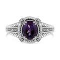 .925 Sterling Silver 9X7 Oval MM Purple Amethyst Solitaire and Diamond Accent Ring
