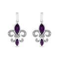 .925 Sterling Silver Marquise Cut Amethyst and Diamond Accent Fleur De Lis Dangle Stud Earrings (H-I Color, SI1-SI2 Clarity)