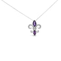 .925 Sterling Silver Purple Amethyst Marquise and Diamond Accent Fleur De Lis Pendant Necklace (H-I Color, SI1-SI2 Clarity)