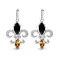 .925 Sterling Silver Marquise Cut Onyx and Citrine with Diamond Accent Fleur De Lis Drop Stud Earrings (H-I Color, SI1-SI2