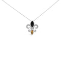 .925 Sterling Silver Marquise Onyx and Citrine and Diamond Accent Fleur De Lis Pendant Necklace (H-I Color, SI1-SI2 Clarity)
