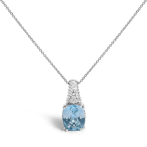 Collar con colgante de topacio azul y acento de diamante texturizado de plata de ley .925 - 18 pulgadas