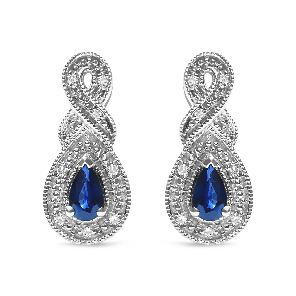 .925 Sterling Silver 4.5 x 3mm Pear Sapphire Gemstone and Diamond Accent Infinity Drop Stud Earrings (H-I Color, SI1-SI2