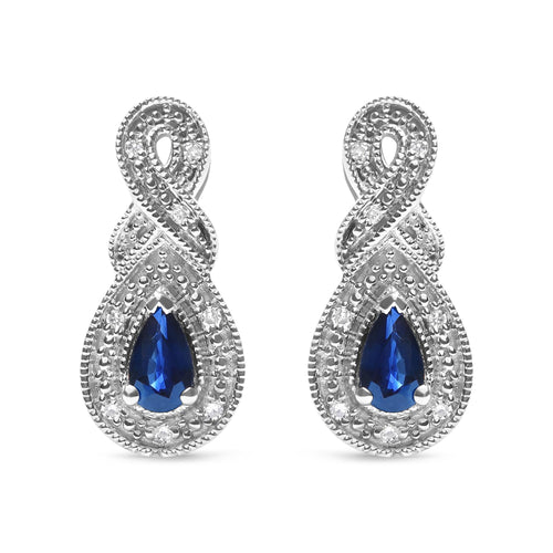 .925 Sterling Silver 4.5 x 3mm Pear Sapphire Gemstone and Diamond Accent Infinity Drop Stud Earrings (H-I Color, SI1-SI2 Clarity)