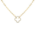 Gold Vermeil 1/10 Cttw Diamond Paperclip Chain Clover Pendant Necklace