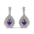 Sterling Silver Pear Cut Amethyst and Diamond Accent Teardrop Drop Earrings