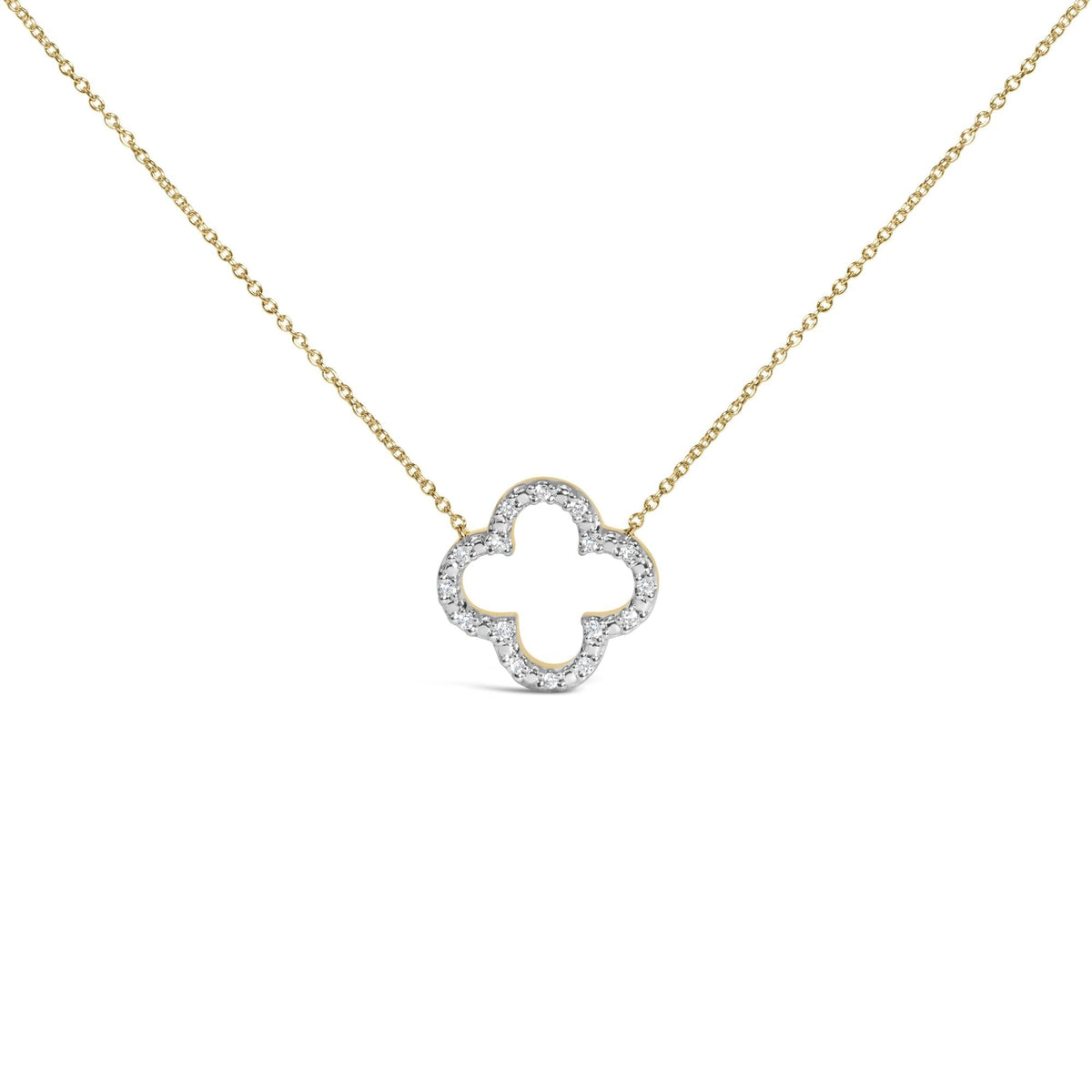 Gold Vermeil 1/10 Cttw Diamond Clover Pendant Necklace