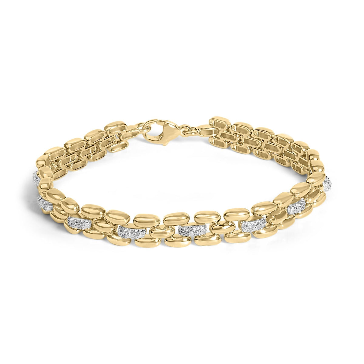 Gold Vermeil Plated Sterling Silver 1/7 Cttw Diamond Panther Link Bracelet
