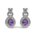 Sterling Silver Pear Cut Amethyst and Diamond Accent Teardrop Stud Earrings