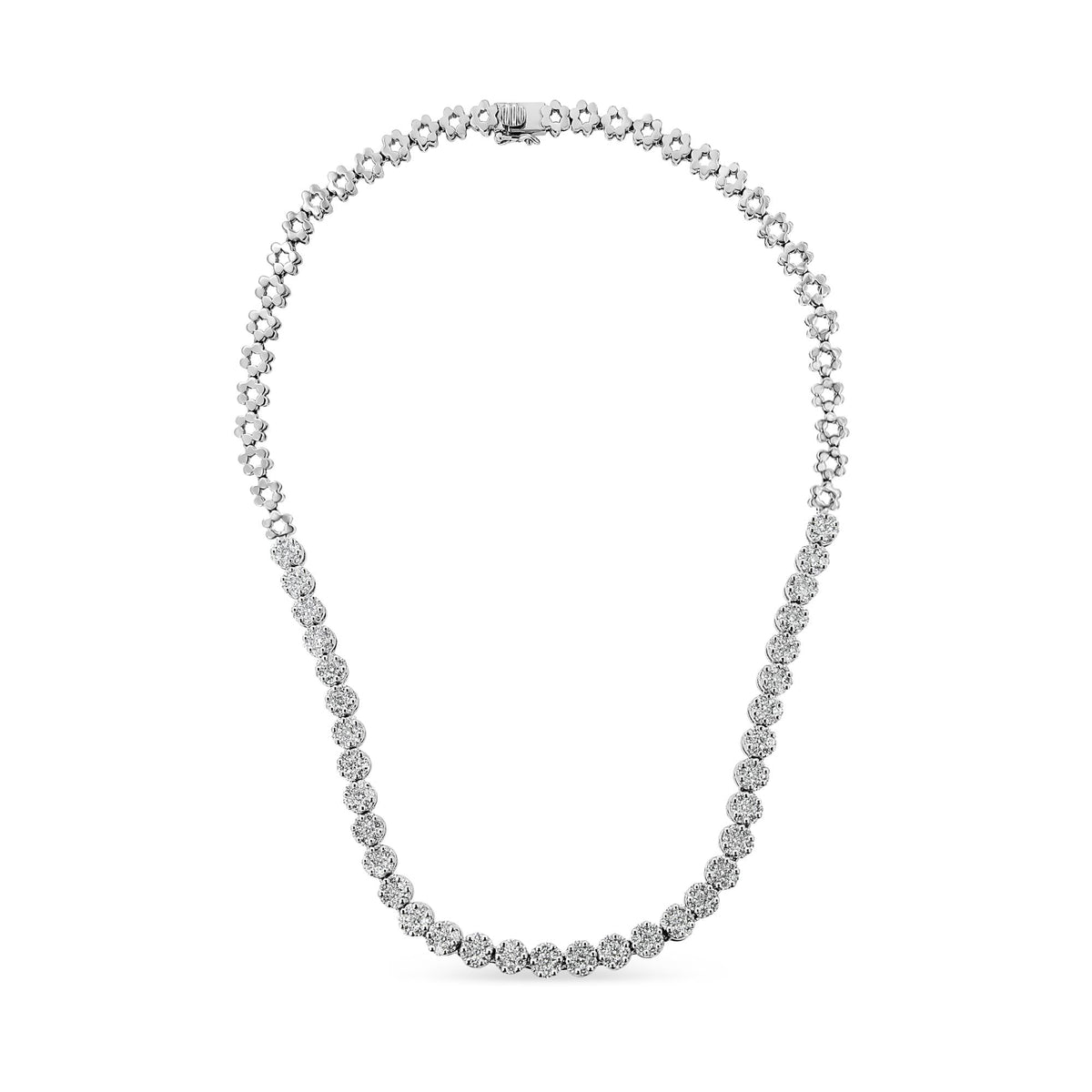 IGI Certified 14K Gold 8.0 Cttw Pave Set Round-Cut Diamond Cluster Graduating Riviera Statement Necklace (H-I Color, I1