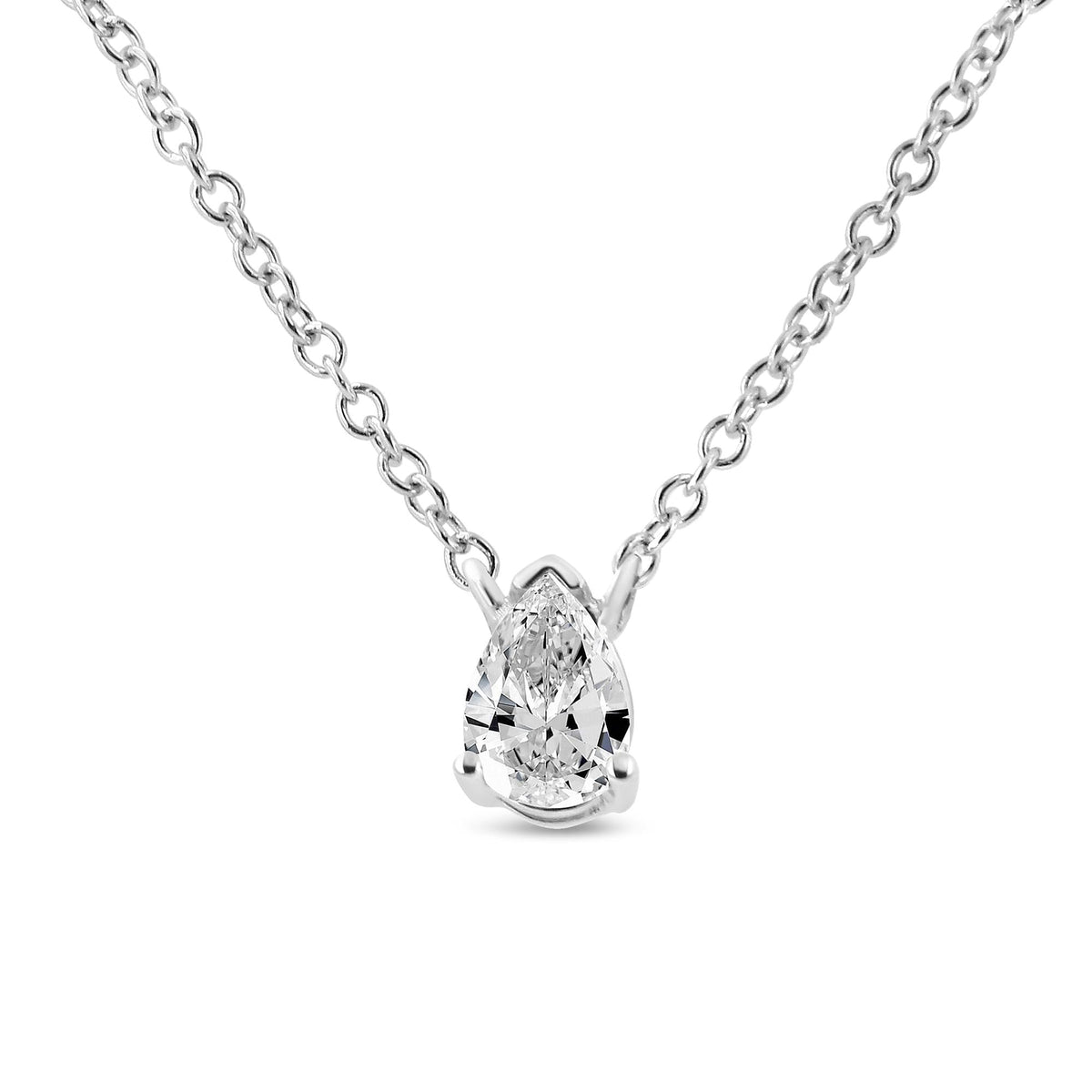 14K White Gold Pear Shape Solitaire Diamond 18" Pendant Necklace (G-H Color, VS2-SI1 Clarity)