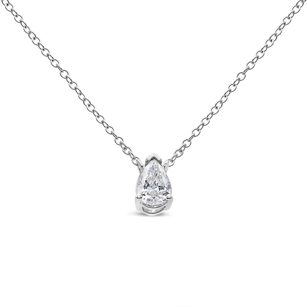 14K White Gold Pear Shape Solitaire Diamond 18" Pendant Necklace (G-H Color, VS2-SI1 Clarity)