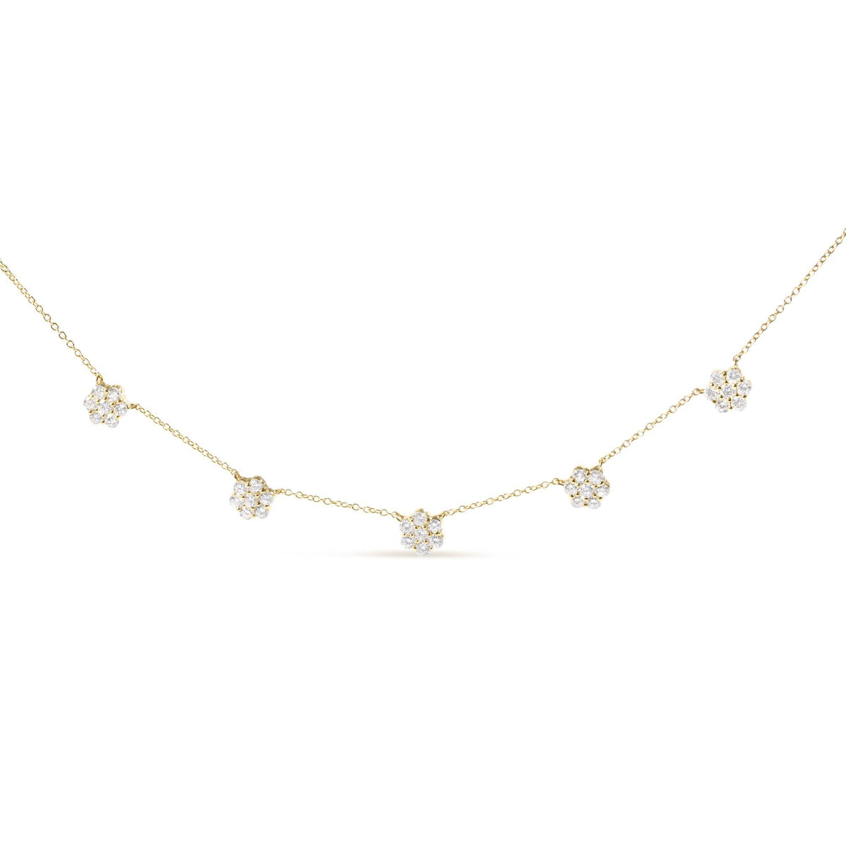 14K Yellow Gold 2.00 Cttw Diamond Cluster 18" Station Necklace (I-J Color, I1-I2 Clarity)
