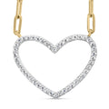 14K Yellow Gold Plated .925 Sterling Silver 1/4 Cttw Diamond Open Heart with Paperclip Chain Pendant Necklace (I-J Color