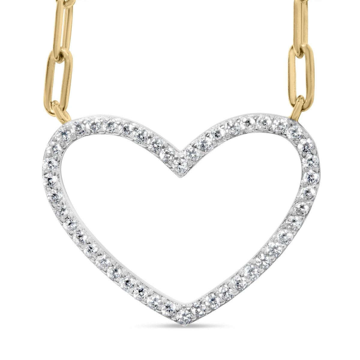 14K Yellow Gold Plated .925 Sterling Silver 1/4 Cttw Diamond Open Heart with Paperclip Chain Pendant Necklace (I-J Color