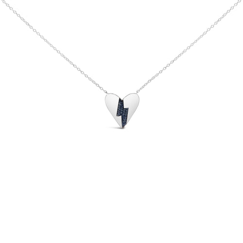 Collar con colgante de corazón roto de diamantes azules en plata de ley .925 (color H-I, pureza I1-I2) - 18 pulgadas