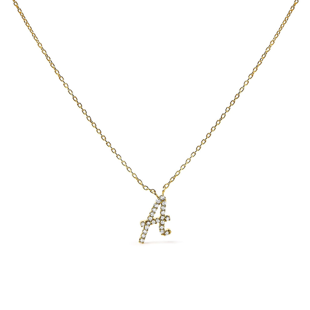 10K Yellow Gold Diamond Accent A-Z Initial Script Style Pendant Necklace