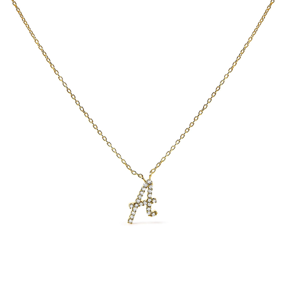 10K Yellow Gold Diamond Accent A-Z Initial Script Style Pendant Necklace