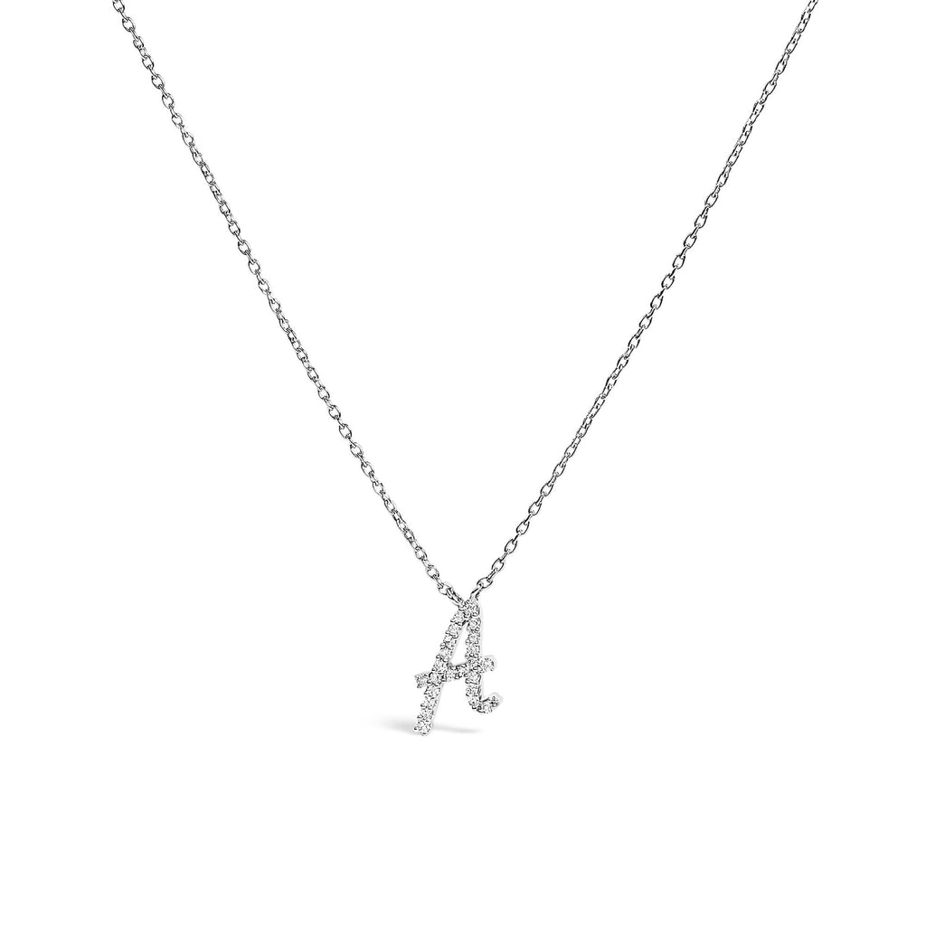 14K White Gold Diamond Accent "A-Z" Initial Script Style Pendant Necklace