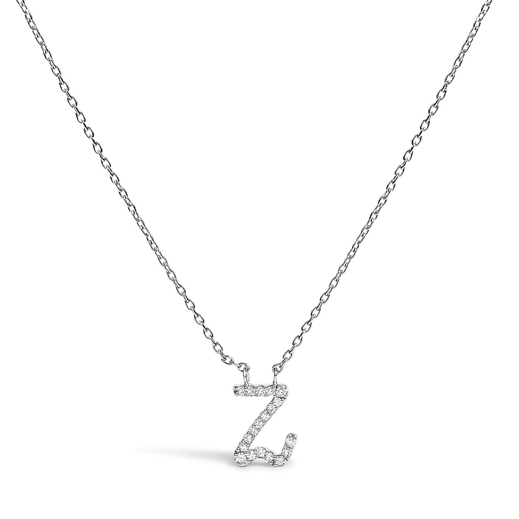 14K White Gold Diamond Accent "A-Z" Initial Script Style Pendant Necklace
