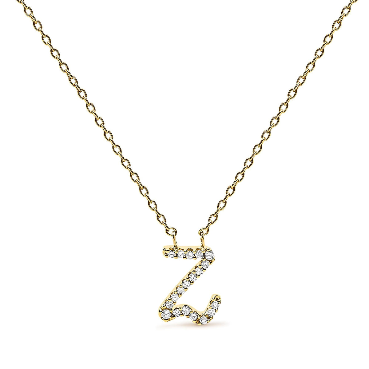 10K Yellow Gold Diamond Accent A-Z Initial Script Style Pendant Necklace